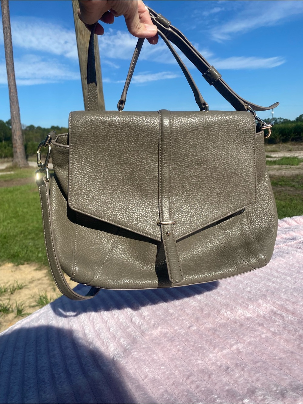 Tory Burch Pebbled Leather Flap Satchel/ Crossbody Bag